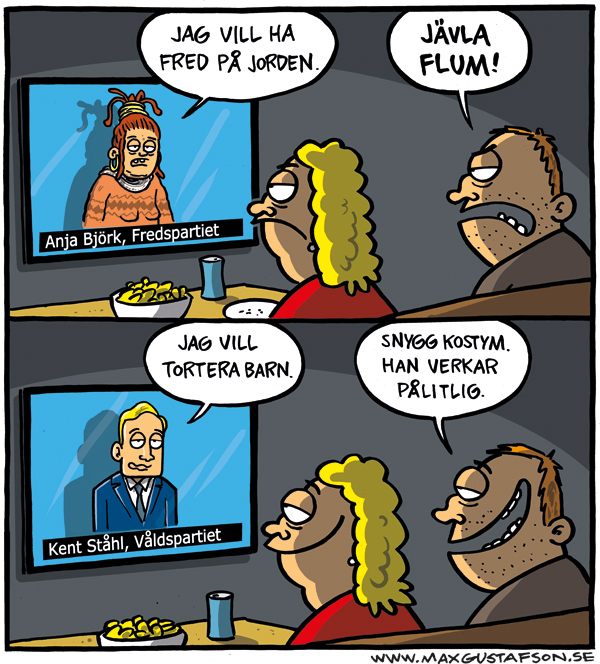 Om att döma efter utseende. Satir av Max Gustafson.